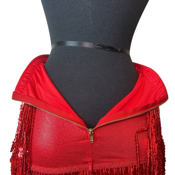 Red Sequins Fringe Skirt High Shine Shimmer Metallic, Performance Wear SZ S - Picture 13 of 17